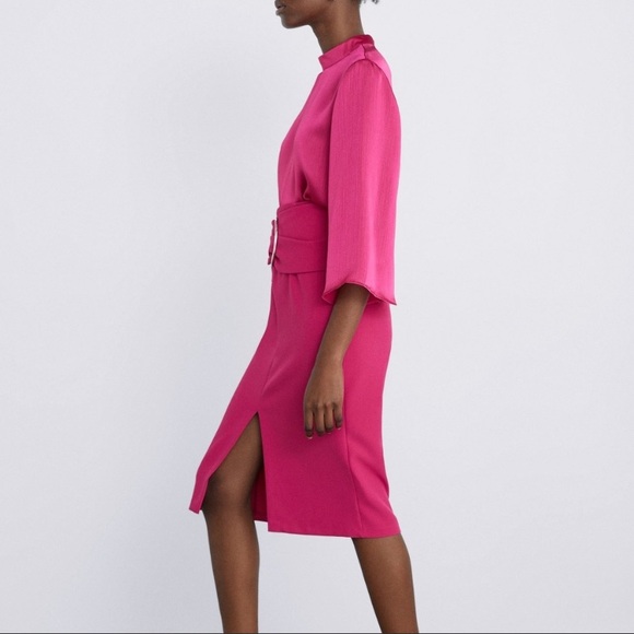 Zara Skirts Zara Pink Skirt With Slit And Silver Buckle Poshmark